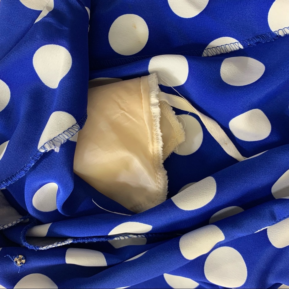 {VINTAGE} Leslie Fay Blue & White Polka Dot Romper - Picture 5 of 8